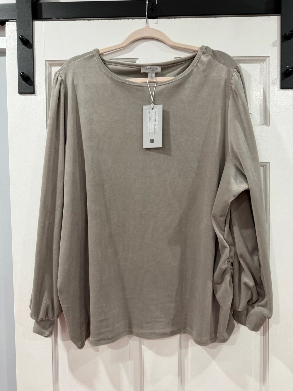 Cable & Gauge Balloon Sleeve Top - Taupe